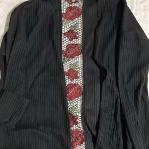 Charlotte Russe Floral Embroidered Open-Front Cardigan In Black